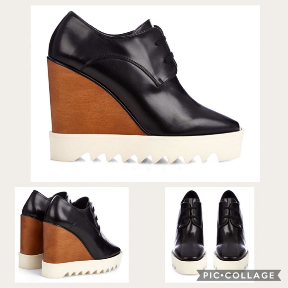STELLA MCCARTNEY Leana Black Wedge Oxford - Picture 4 of 6